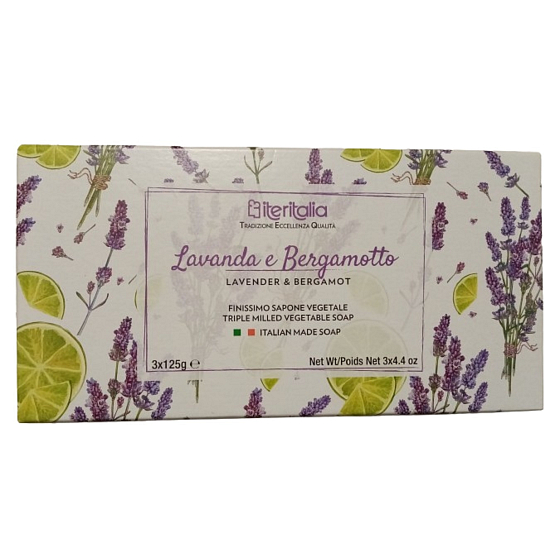 Iteritalia Rastlinné mydlo Levanduľa a bergamot 3 x 125 g, darčeková súprava