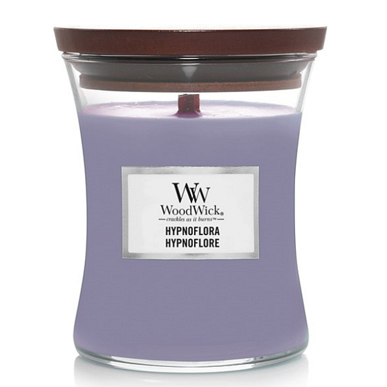 WoodWick Hypnoflora Mesačný kvet vonná sviečka s dreveným knôtom a viečkom sklo stredné 275 g