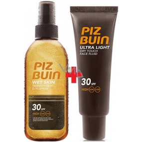 Piz Buin Wet Skin SPF30 transparentný slnečné sprej 150 ml + SPF30 Fluid na opaľovanie pleti 50 ml, duopack