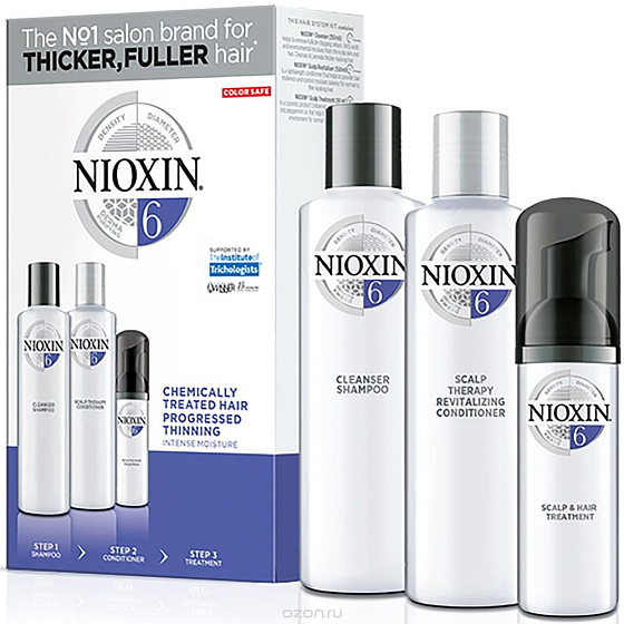 Nioxin System 6 3-fázový systém pre výrazne rednúce prírodné i chemicky ošetrené stredne silné až silné vlasy šampón 150 ml + kondicionér 150 ml + ošetrenie pokožky 40 ml