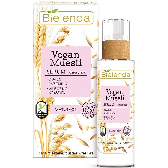 Bielenda Vegan Muesli Pšenica + Ovsené vločky + Ryžové mlieko matujúce pleťové sérum denný/nočný 30 ml