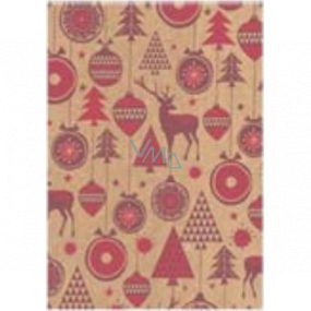 Ditipo Darčekový baliaci papier 70 x 200 cm Vianočné KRAFT Červené ozdoby, jeleň