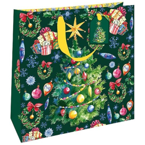Nekupto Darčeková papierová taška luxusná 33 x 33 cm vianočný stromček