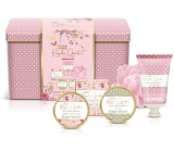 Baylis & Harding Rose, Poppy and Vanilla sprchový krém 50 ml + krém na ruky 50 ml + tuhé mydlo 50 g + telové maslo 50 ml + špongia + plechová krabička, kozmetická sada pre ženy