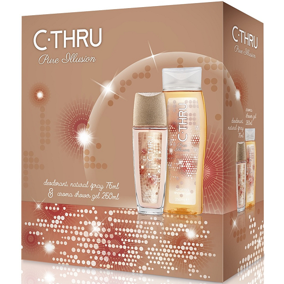 C-Thru Pure Illusion parfumovaný dezodorant sklo pre ženy 75 ml + sprchový gél 250 ml, kozmetická sada