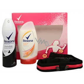 Rexona Motionsense Invisible Black + White antiperspirant dezodorant sprej pre ženy 150 ml + Tropical Power sprchový gél 250 ml + športové puzdro na behanie, kozmetická sada
