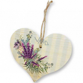 Bohemia Gifts Drevené dekoračné srdce s potlačou Levanduľa 13 cm