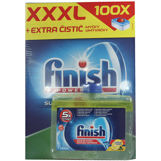Finish All in 1 Deep Clean tablety do umývačky 100 kusov + Finish Lemon Sparkle čistič umývačky 250 ml, duopack