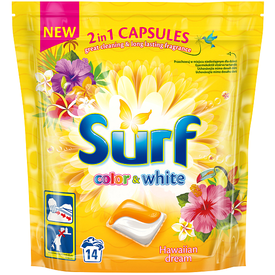Surf Color & White Hawaiian Dream kapsule na pranie farebného i bielej bielizne 14 dávok 337 g