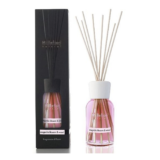 Millefiori Milano Natural Magnolia Blossom & Wood - Kvety magnólie a Drevo Difuzér 250 ml + 8 stebiel v dĺžke 30 cm do stredne veľkých priestorov vydrží min. 3 mesiace