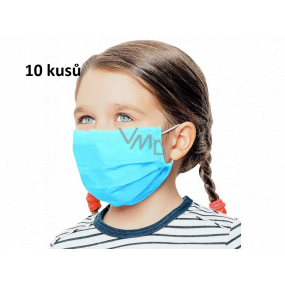 Rúška 3 vrstvová ochranná zdravotné netkaná jednorazová, nízky dýchací odpor pre deti 10 kusov svetlo modrá bez potlače