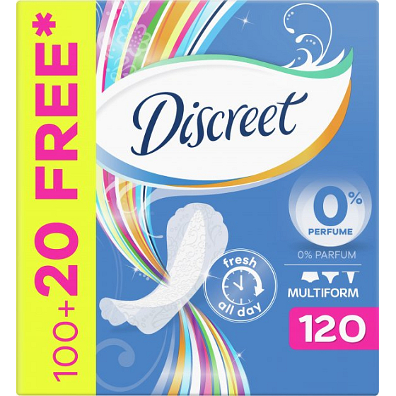 Discreet Air Multiform priedušné slipové intímne vložky pre každodenné použitie 120 kusov