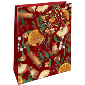 Nekupto Darčeková papierová taška 14 x 11 x 6,5 cm Vianočná škorica, pomaranč, jablko