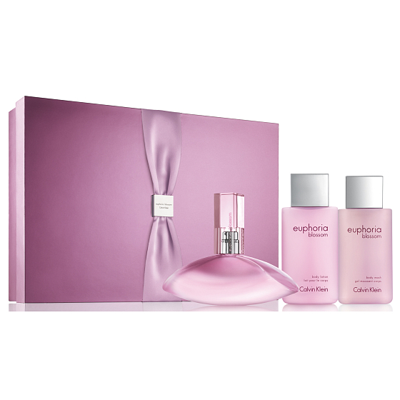 Calvin Klein Euphoria Blossom toaletná voda 100 ml + telové mlieko 100 ml + sprchový gél 100 ml, pre ženy darčeková sada