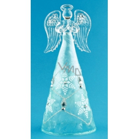Anjel sklenený s modrou sukňou na postavenie 16 cm