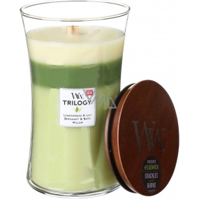 Woodwick Trilogy Garden Oasis - Záhradná oáza vonná sviečka s dreveným knôtom a viečkom sklo veľká 609,5 g