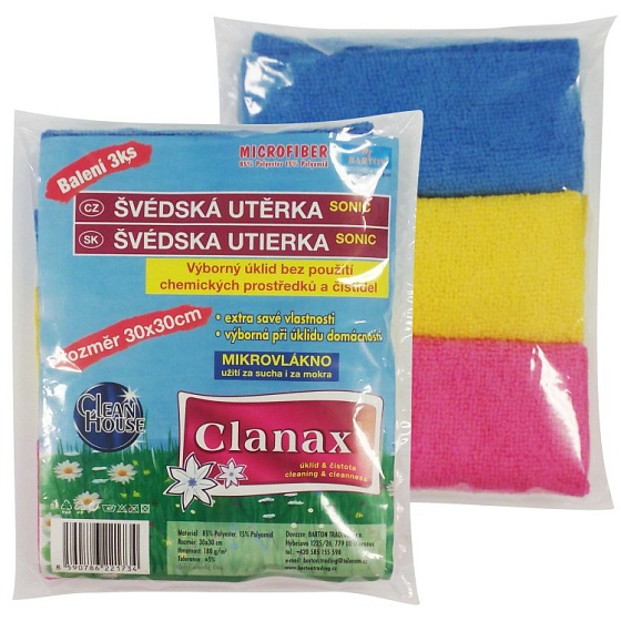 Clanax Sonic švédska utierka mikrovlákno 30 x 30 cm 180 g / m2 3 kusy