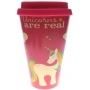 Cozy Time Bamboo Eco Unicorns Are Real bambusový ekologický termohrnček + silikónové viečko ružový s jednorožcom 400 ml