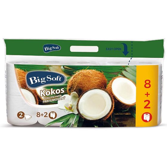 Big Soft Kokos parfumovaný toaletný papier biely 200 útržkov 2 vrstvový 10 kusov