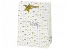 BSB Luxusná darčeková papierová taška 36 x 26 x 14 cm Vianočná so zlatými stromčeky VDT 446 A4