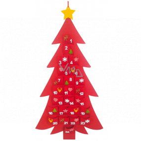 Adventný kalendár z plsti červený stromček 50 x 93 cm