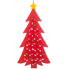 Adventný kalendár z plsti červený stromček 50 x 93 cm