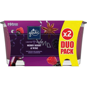 Glade Merry Berry & Wine sviečka s vôňou lesných plodov a červeného vína v skle, doba horenia až 2 x 38 hodín 2 x 129 g, duopack