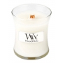 WoodWick Linen - Čistý ľan vonná sviečka s dreveným knôtom a viečkom sklo malá 85 g