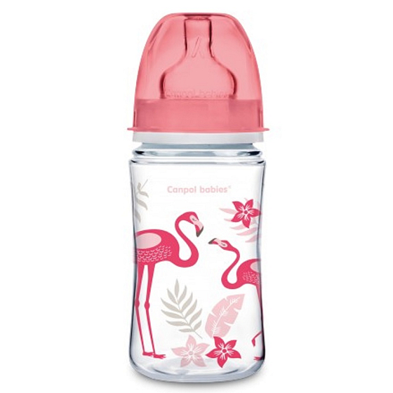 Canpol babies Jungle Fľaša sa širokým hrdlom ružová pre deti od 3 mesiacov 240 ml