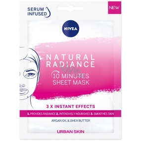 Nivea Urban Skin Natural Radiance 10 minút trvajúca rozjasňujúci textilné maska pre unavenú a mdlú pleť 1 kus