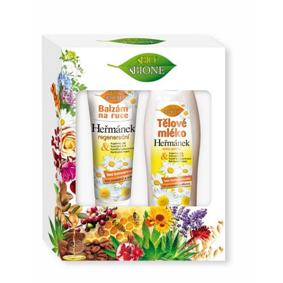 Bion Cosmetics Harmanček telové mlieko 500 ml + balzam na ruky 205 ml, kozmetická sada