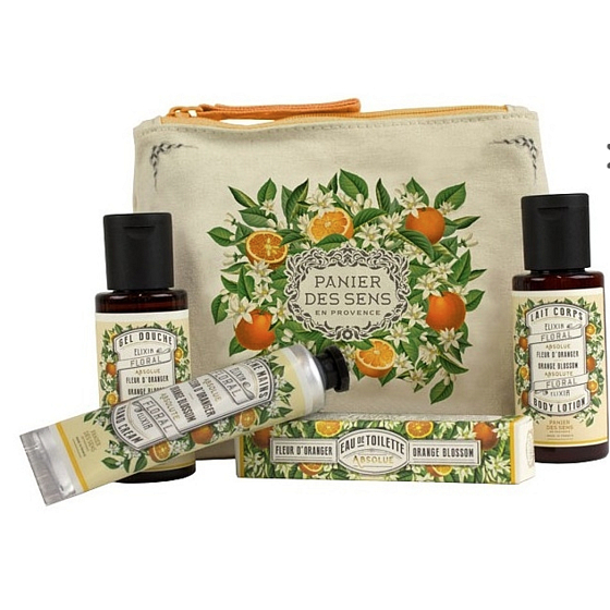Panier des Sens Pomarančový kvet sprchový gél 50 ml + telové mlieko 50 ml + toaletná voda 3,5 ml + krém na ruky 30 ml, cestovné darčeková sada