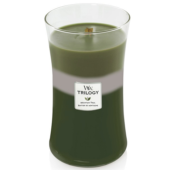 WoodWick Trilogy Mountain Trail - Horská stezka vonná sviečka s dreveným knôtom a viečkom sklo veľká 609,5 g