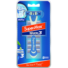 Super-Max SMX3 Hi Flo jednorazový holiaci strojček s 3 čepeľami + 8 náhradných hláv pre mužov