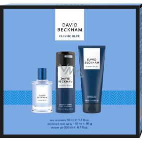 David Beckham Classic Blue toaletná voda pre mužov 50 ml + sprchový gél 200 ml + dezodorant v spreji 150 ml, darčeková sada pre mužov