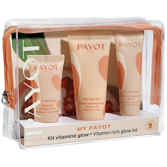 Payot My Payot Creme Glow krém na obnovu žiarivej pleti 30 ml + CC Glow zjednocujúci a rozjasňujúci krém 20 ml + Masque Sleep and Glow nočná maska na podporu jasu 15 ml + vrecko, kozmetická sada pre ženy