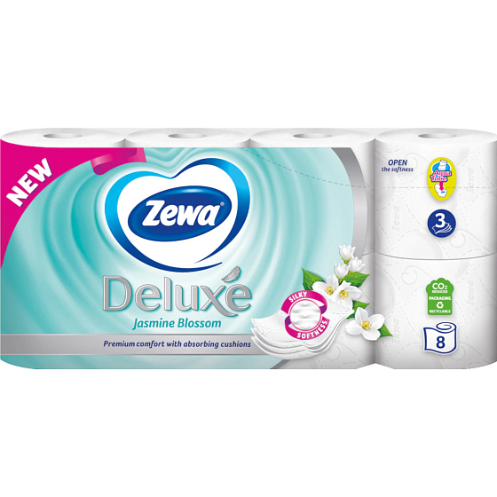 Zewa Deluxe Jasmine Blossom 3-vrstvový toaletný papier, 8 rolí, 19,3 m rola