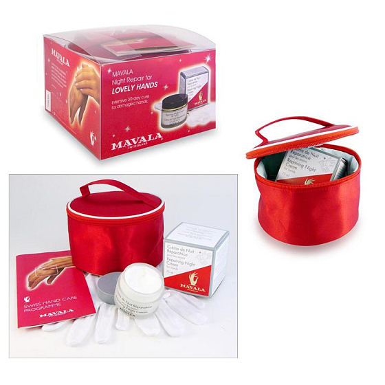 Mávala Lovely Repairing Night Cream nočný krém na ruky 75 ml + rukavice + etue, kozmetická sada