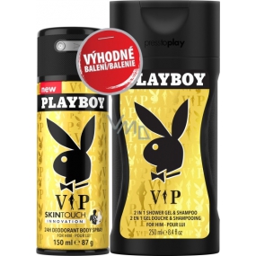 Playboy Vip Skin Touch for Him dezodorant sprej pre mužov 150 ml + 2v1 sprchový gél a šampón 250 ml, duopack