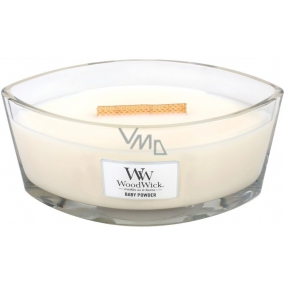 Woodwick Baby Powder - Detský púder vonná sviečka s dreveným širokým knôtom a viečkom sklo loď 453 g