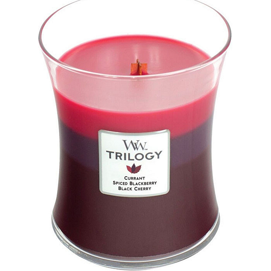 Woodwick Trilogy Sun Ripened Berries - Letné bobule vonná sviečka s dreveným knôtom a viečkom sklo stredná 275 g