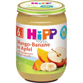 Hipp Ovocie Bio Jablká s mangom a banánmi ovocný príkrm, znížený obsah laktózy a bez pridaného cukru pre deti 190 g
