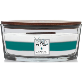 WoodWick Trilogy Icy Woodland - Ľadový les vonná sviečka s dreveným knôtom a viečkom sklenená lodička 453 g