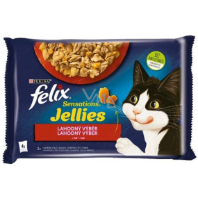 Felix Sensations Jellies Multipack hovädzie a kuracie mäso v ochutenom želé, kompletné krmivo pre dospelé mačky 4 x 85 g