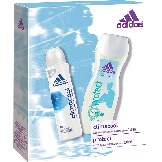 Adidas Climacool dezodorant antiperspirant sprej 150 ml + Protect sprchový gél 250 ml, pre ženy kozmetická sada