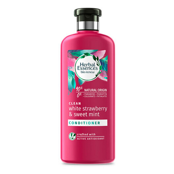 Herbal Essences Clean Strawberry & Sweet Mint Kondicionér s jahodami a mätou, pre lesklé a hydratované vlasy, bez parabénov 360 ml