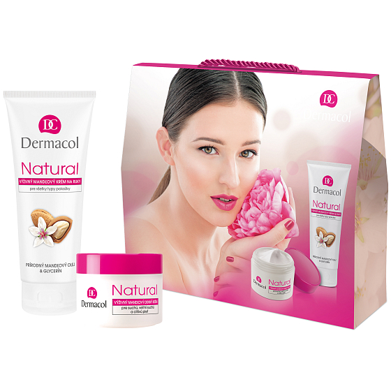 Dermacol Natural výživný mandľový denný krém 50 ml + výživný mandľový krém na ruky a nechty 100 ml, kozmetická sada