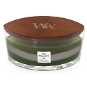 Woodwick Trilogy Mountain Trail - Horská chodník vonná sviečka s dreveným širokým knôtom a viečkom loď 453 g
