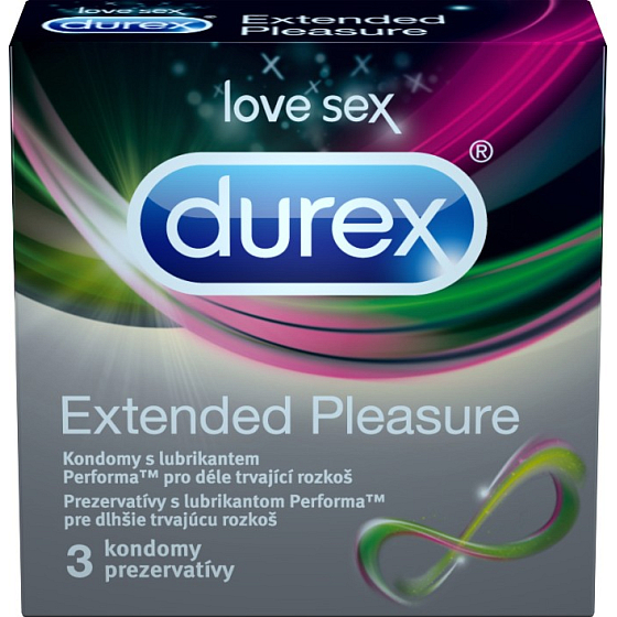 Durex Extended Pleasure kondóm pre dlhšie trvajúce rozkoš nominálna šírka: 56 mm 3 kusy