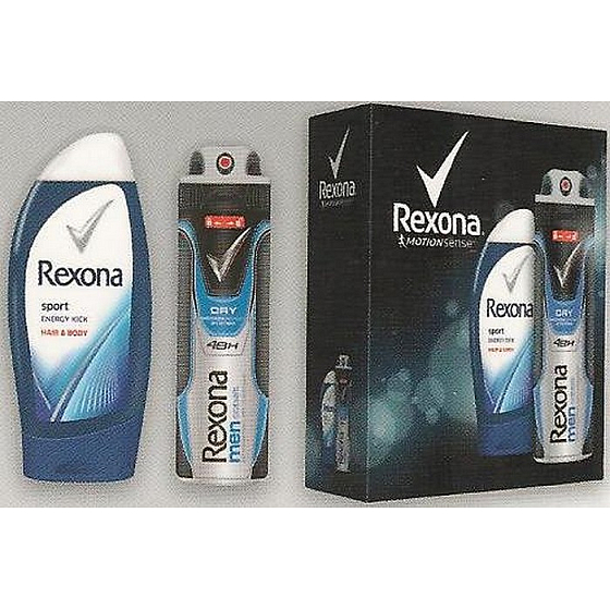 Rexona Men Cobalt Šport Energy Kick sprchový gél 250 ml + dezodorant sprej pre mužov 150 ml, kozmetická sada